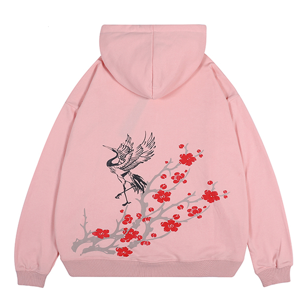 

2021 New Hip Hop Streetwear Mens Autumn Sweatshirt Hooded Pullover Flower Crane Print Harajuku Hoodie Cotton Loose 0ael, Black