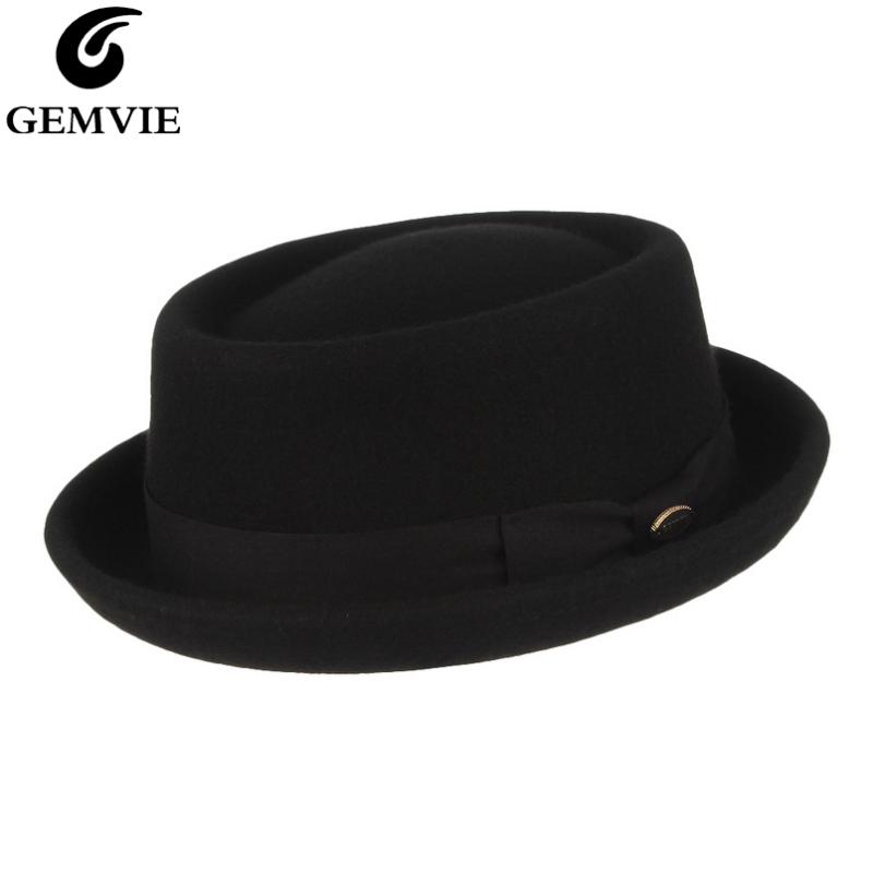 

GEMVIE Men Women 100% Wool Felt Crushable Porkpie Fedora Hat Vintage Curved Brim Pork Pie Wool Hat Autumn Winter, As pic