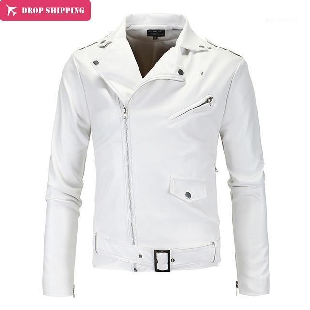 

2017 New Style Motorcycle Leather Jacket Men Brand Fashion Hem Belt PU White Leather Jacket Men Outwear Coat1