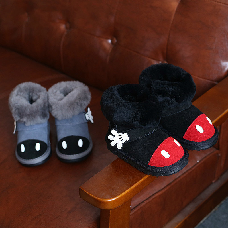 

Fashion Winter Boot Toddler Snow Baby Child Girl Cartoon Genuine Leather Black Fur Flat Shoe Kid Warm shoes