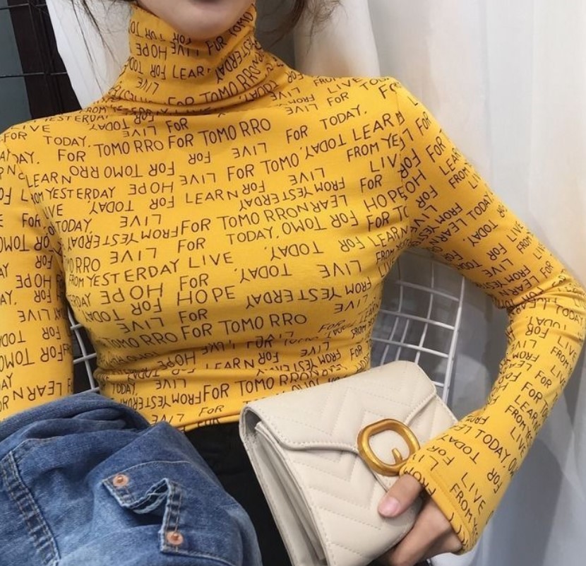 

2021 quality Gangfeng Letter Sleeve Female Shirt Fall Winter Thin High Tide 9UA7, Brown