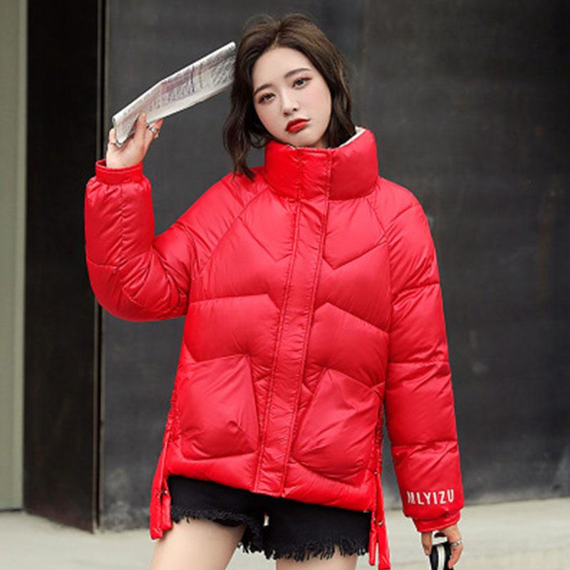 

Korean Stand collar Short Loose Jacket Women Fashion Glossy 2021 New Thick Winter Down Cotton Coat Large size Female Parka DH88, Black