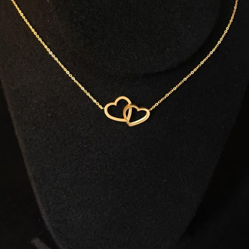 

New to Double Heart Woman Necklace Romantic Stainless Steel Gold Necklace Glamour Woman Jewelry Christmas Gift Collier d'amour