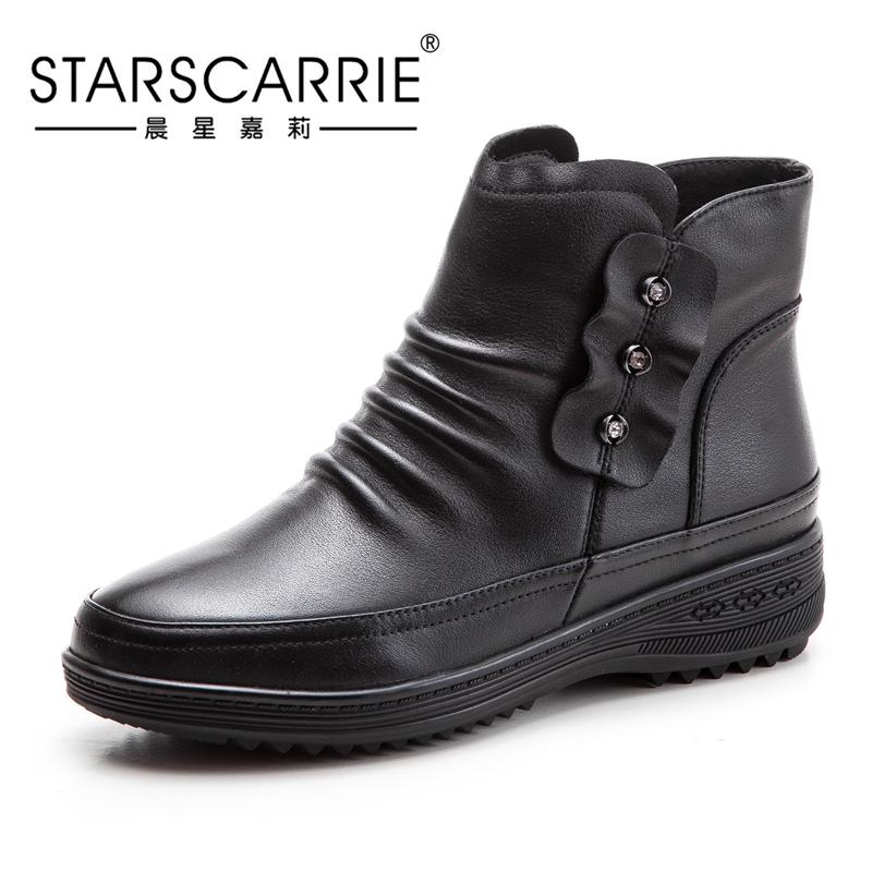 

Black Wedge Womens Winter Boots Non-slip Warm Fur Ankle Boots Women Cheap Leather For Mother Winter Shoes Famale