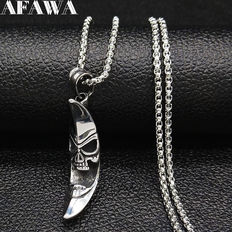

Moon Stainless Steel Statement Necklace Men or Women Silver Color Long Gothic Necklaces Pendants Jewelry collares largos N19067
