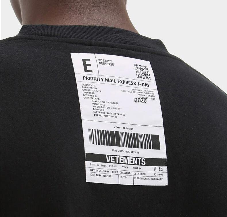 

20SS new Bar Code Patch T-shirt Black White Cotton T Shirt with Postage Patch Brand Designer Oversize Tee Men Women Streetwear, Black +white letter