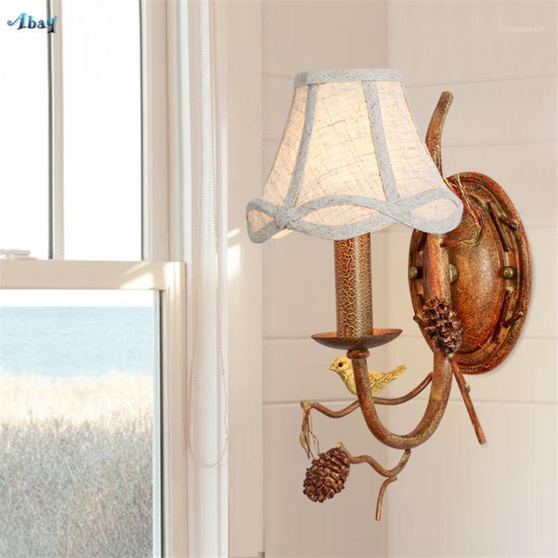 

American Country Bird Sconces Wall Lamps Retro Mask Iron Living Room Bedroom Bedside Staircase Corridor Wall Lights Fixtures1