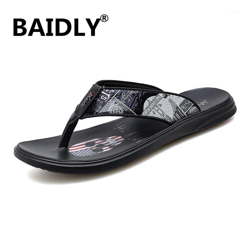 

New Summer Flip Flops Men Leather Genuine Leather Slippers Fashion Cowhide Split Outdoor Wear Slippers Men's Sandals1, Black