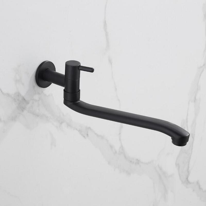 

LIUYUE Kitchen Faucets Black Brass Bathroom Wall Mounted Lengthen Rotary Mop Slot Tap For Balcony Garden Outdoor Single Cold Tap