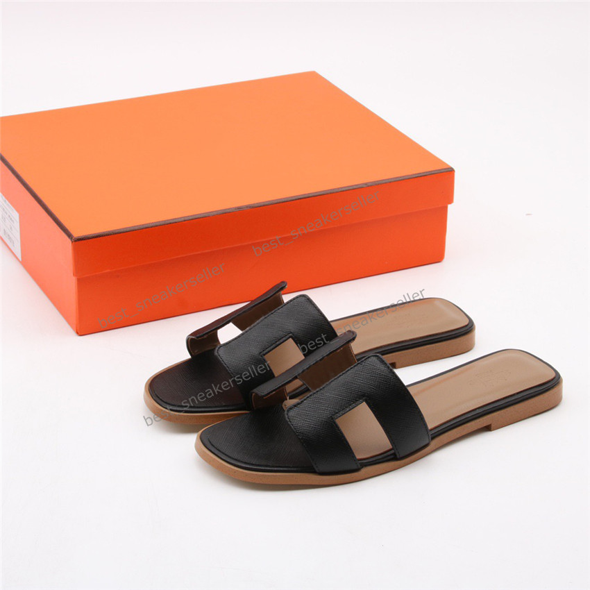 

Womens Summer Sandals Classic Beach Slide Slippers Real Leather Flip Flops White Coffee Sexy Heels Ladies Tongues Flat Fashion Designs Open, Black