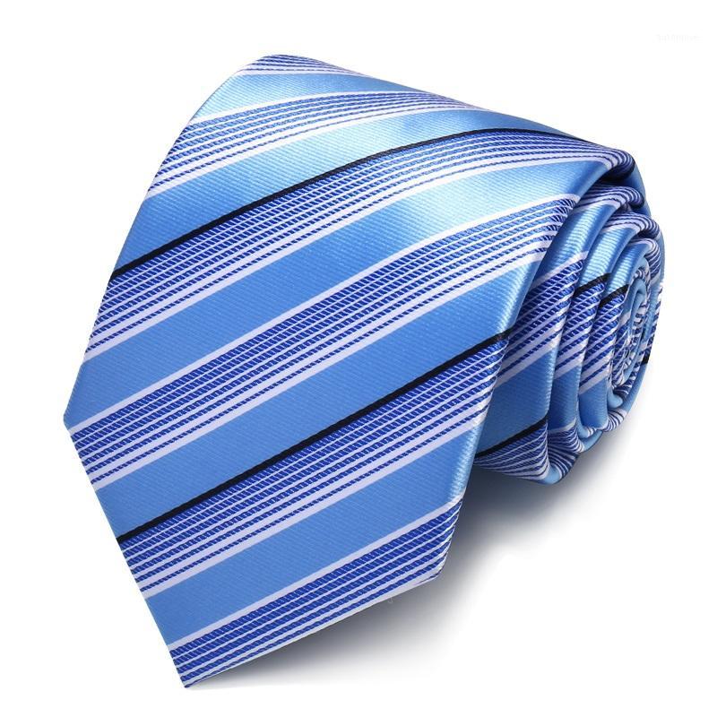 

High Quality 2020 Designer New Fashion Light Blue Striped Blue 8cm Ties for Men Necktie Work Business Formal Suit with Gift Box1