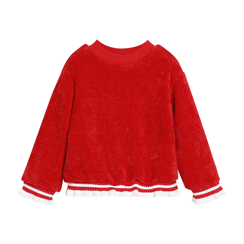 

2020 New Fall Girls' Contrast Ribbed Single Shirt Corduroy Casual Top, Red