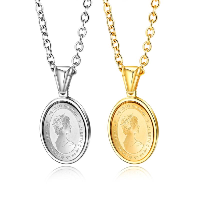 

FIREBROS 2021 New Gold Silver Color Stainless Steel Queen Elizabeth Pendant Necklace Choker Collar Men Women Jewelry GX1479