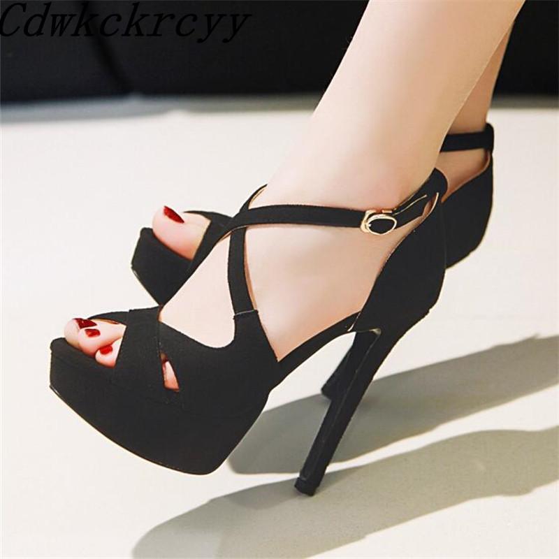 

Summer New pattern fashion Europe and America Super high heel Women sandals Pink black Thick bottom sexy banquet Women sandals