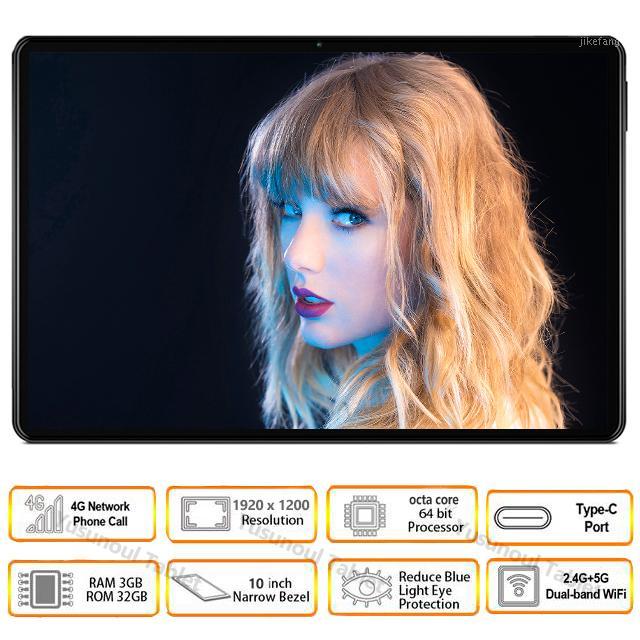 

3G 4G LTE 10 inch Tablet pc Android 9.0 Pie Dual SIM Cards Rear pixel 8MP 1920*1200 IPS HD 3GB RAM 32/64GB ROM Phone Call Tablet1, Black