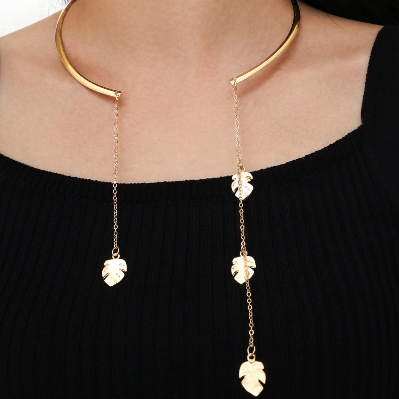 

Europe and the United States Ornament Punk Personality Hip-Hop Opening Collar Fringed Leaf Chocker Necklace for Female