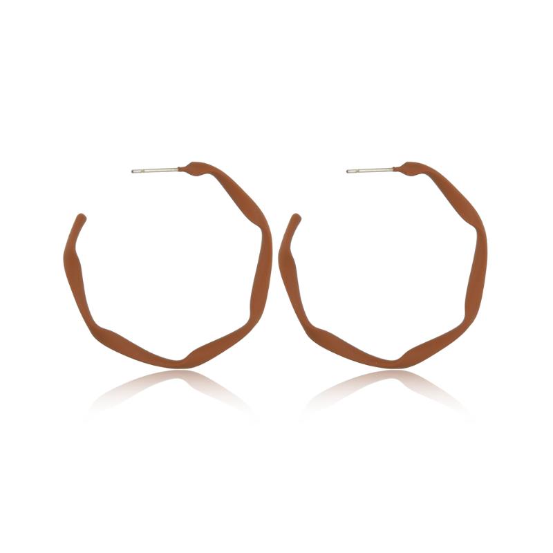 

Hoop & Huggie UAM Trendy Simple Brown Geometric Round Shape Big Hollow Earrings For Woman Classic Fashion Party Gift Wholesale