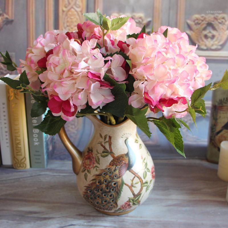 

1pcs Artificial Flowers Peony Bouquet For Wedding Celebration Decor Silk Hydrangeas Heads Big 19CM Fake Flowers Leaf Home Decor1, Blue