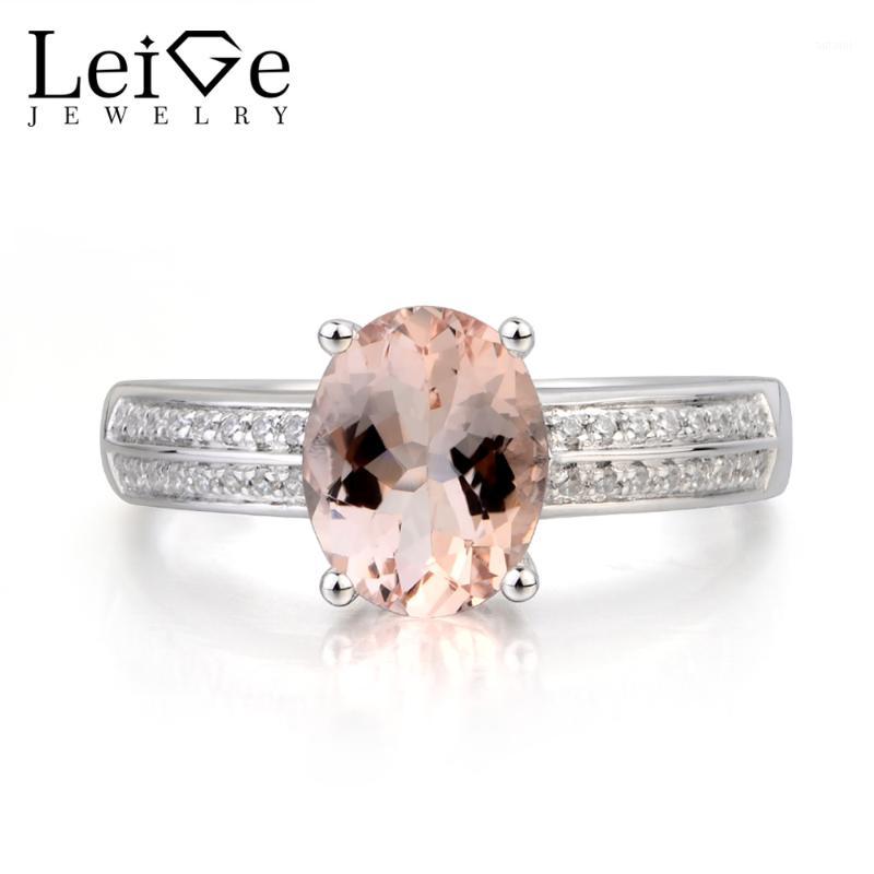 

Leige Jewelry Engagement Ring Real Natural Pink Morganite Ring Oval Cut Pink Gemstone Solid 925 Sterling Silver for Women1