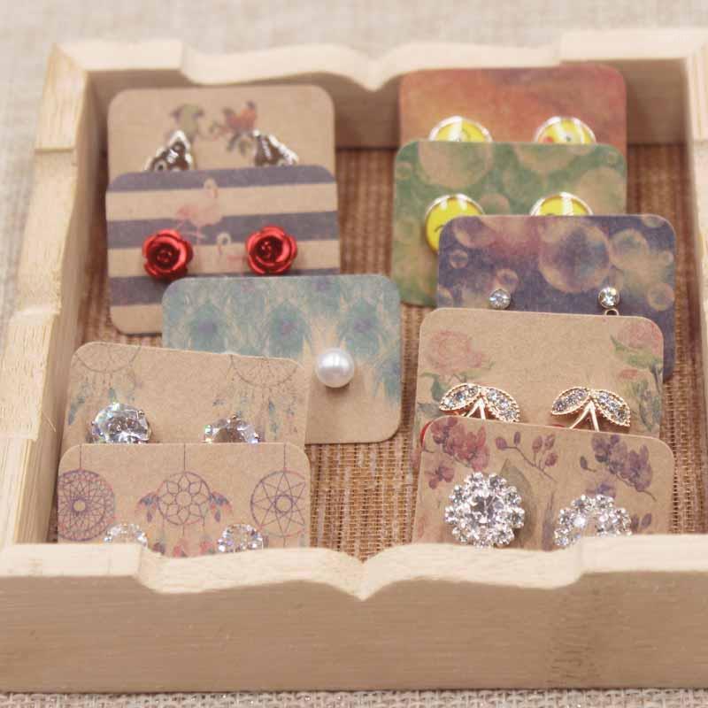 

New arrival Style 3.5*2.5cm White&Kraft 300GSM paper Jewelry Display&Packaging Card Stud Earring Display card Multi-Design100pcs1
