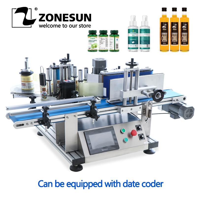 

ZONESUN Full Automatic Round Bottle Labeling Machine Deskatop Type Labeller Can Plastic Wine Bottle Label Dispenser Machine