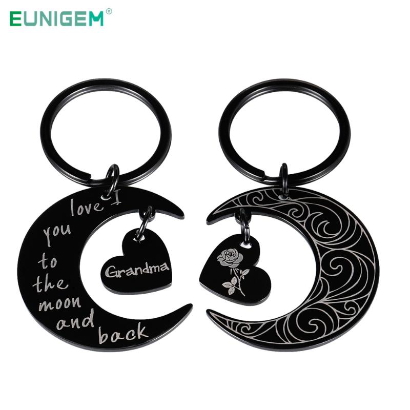 

Two side Grandma Grandmother Keychain Gift From Granddaughter Grandson Grandchild I Love You To The Moon and Back Gifts Keyring