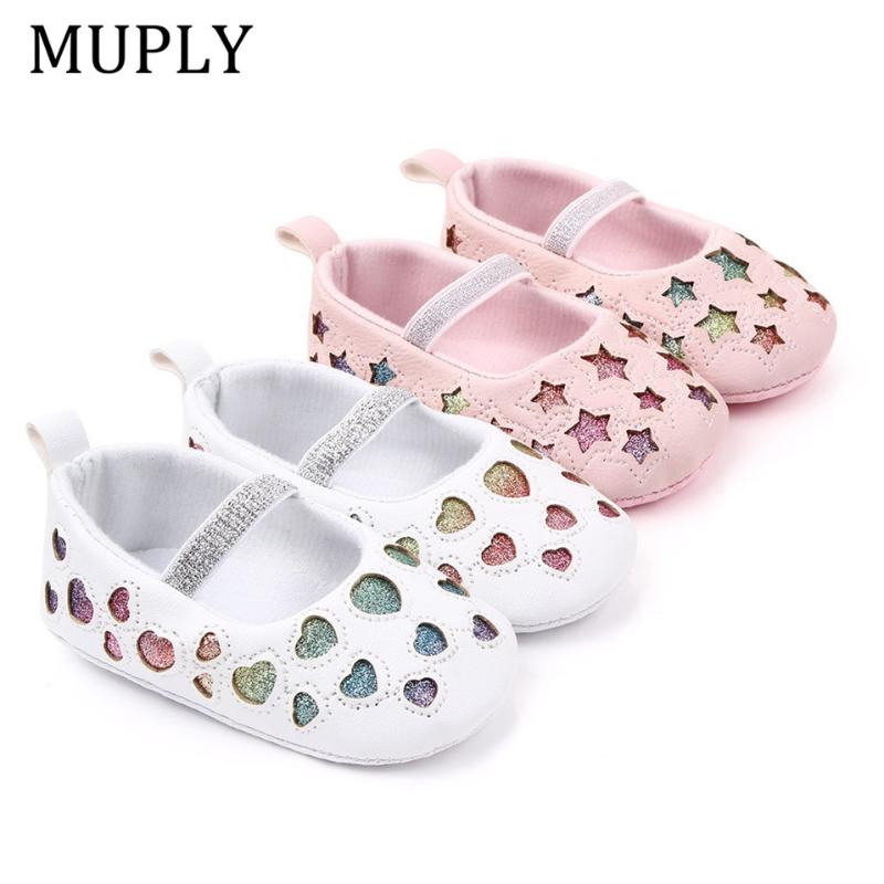 

2021 Infant Toddler Kids Baby Girls PU Princess Footwear Loving Heart Shoes Crib Walkers Soft Sole Anti-Slip First Walkers, White