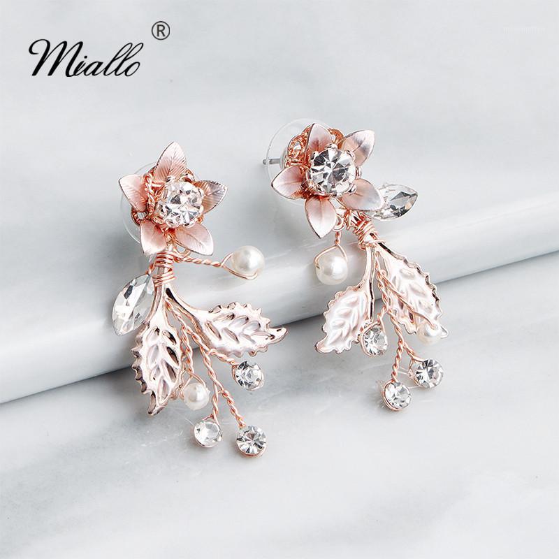

Miallo 2020 Newest Rose Gold Flower Bridal Earring Handmade Wedding Drop Earring Women Eardrop for Bride Bridesmaids1