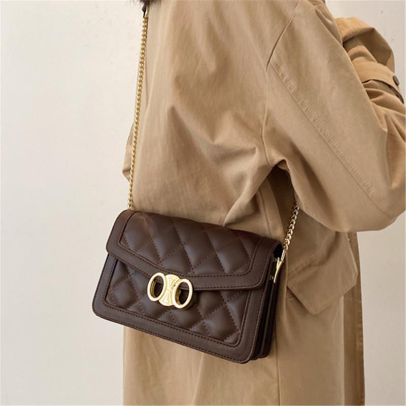 

Luxury Diamond Lattice Pattern Women's PU Leather Flap Shoulder Bag Female Trendy Chain Pure Color Small Square Crossbody Bags, Black