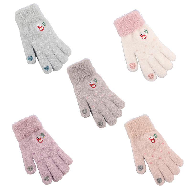 

Women Girls Winter Plus Velvet Thick Warm Gloves Cute Snowman Christmas Tree Full Fingered Knitted Faux Wool Cycling Ski Mittens