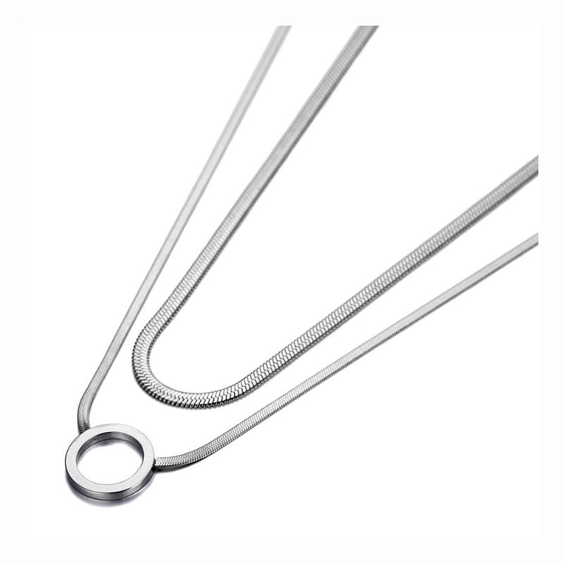 

Bohemia Titanium Stainless Steel Double Layer Circle Choker Necklaces Fashion Snake Chain Necklace For Women N20001