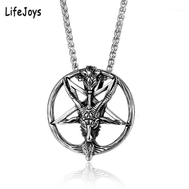 

Pendant Necklaces Baphomet Satan Necklace Satanic Jewelry Stainless Steel Lucifer Goat Antique Vintage Round Silver Color For Men Women1