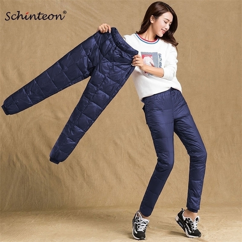 

Schinteon Women Down Pants Elastic Waist Trousers Winter Snow Casual Pants Female Warm Thick S- 201228, Khaki