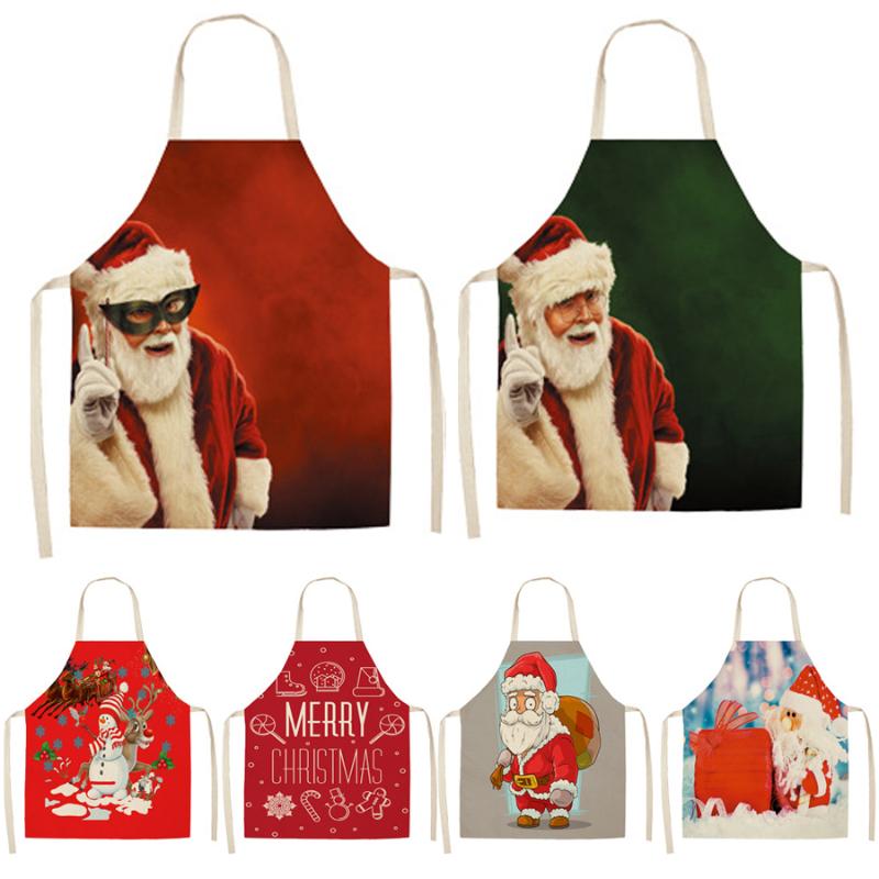 

Aprons 1pcs Christmas Apron Santa Claus Pinafores Cotton Linen 53*65cm Woman Adult Bibs For Home Kitchen Cooking Baking