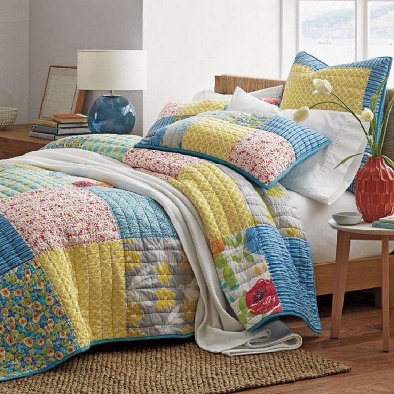 

American Quality Handmade Patchwork Quilt Set 3PCS Quilted Bedding Cotton Quilts Bedspread Bed Covers  Size Coverlet Blanket, Green