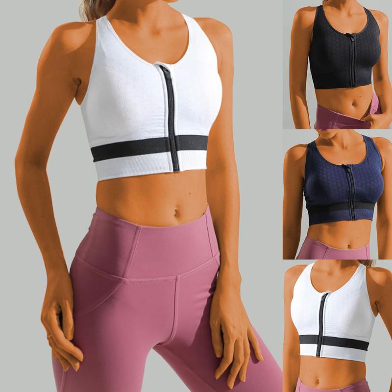 

LOOZYKIT Women Zipper Push Up Sport Bras Seamless Breathable Sports Tops Fitness Gym Yoga Bra Tops Shockproof Padded Active Wear, White