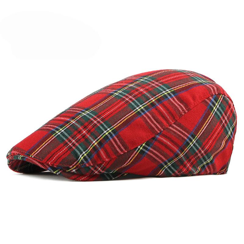 

Unisex Thin Breathable Beret Hat Men Women Plaid Forward cap Spring Summer Berets Cap Green Red Flat Peaked Hats Visor