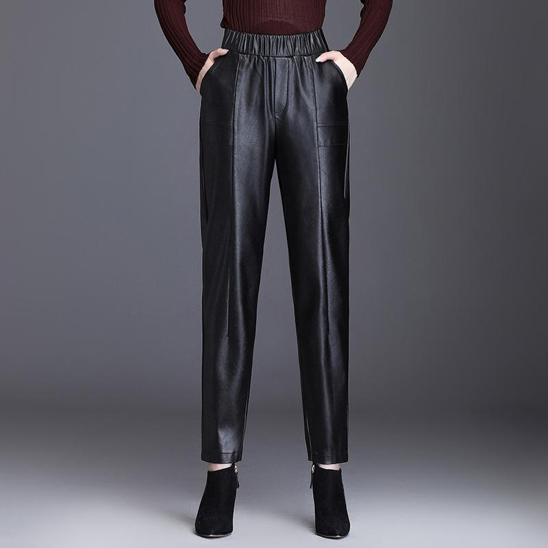 

Black Leather Pants PU Women Fashion 2021 Autumn Winter Trousers High Waist Ladies Pencil Slim Long Design Pant Plus Size 4XL