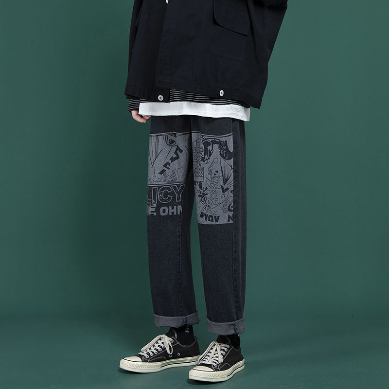 

Men's Brem 2021 Autumn Thin New Pants Trend Relaxed Jeans Leisure Youth Male Clothes RXBM, Black