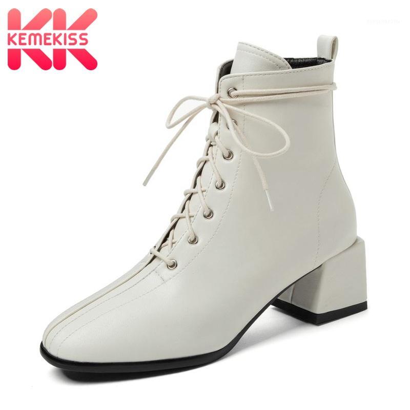 

KemeKiss Ankle Boots For Women Square Toe Thick Heel Lace Up Solid Color Outdoor Fashion Boots Ladies Footwear Size 34-431, Black