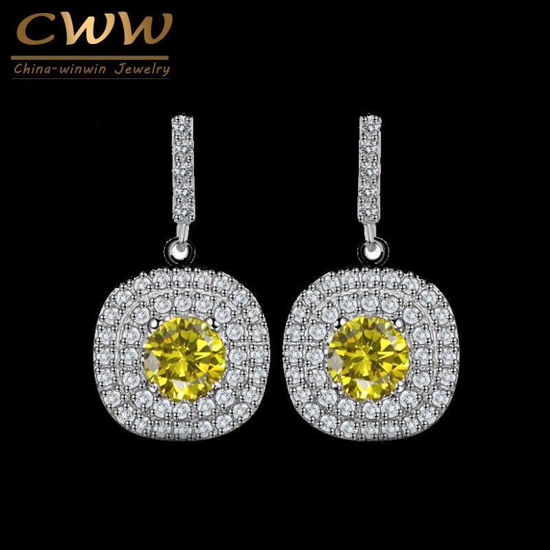 

Stud CWWZircons Lovely Round Shaped Fully Cubic Zirconis Dropping Blue Green Yellow Crystal Stones Earrings For Women CZ177
