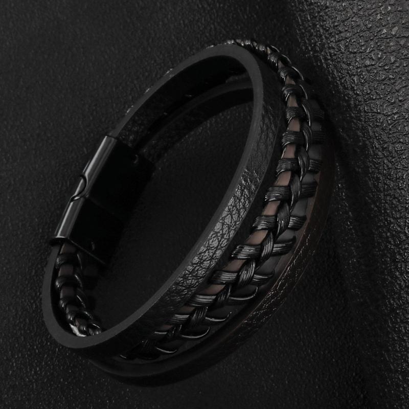 

Hot Selling Jewelry Multi-layer Simple Woven Men's Leather Bracelet Magnet Buckle Imitation Leather Bracelets for Men and Women