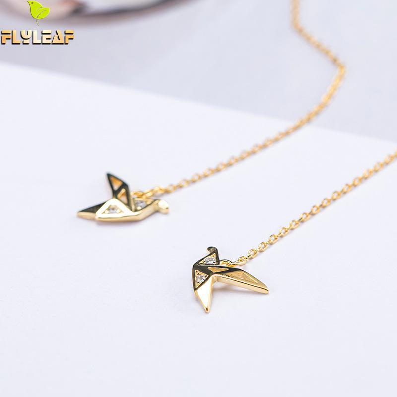 

925 Sterling Silver Paper Cranes Drop Earrings For Women 18k Gold Female Student Long Ear Line Fine Jewelry Flyleaf New