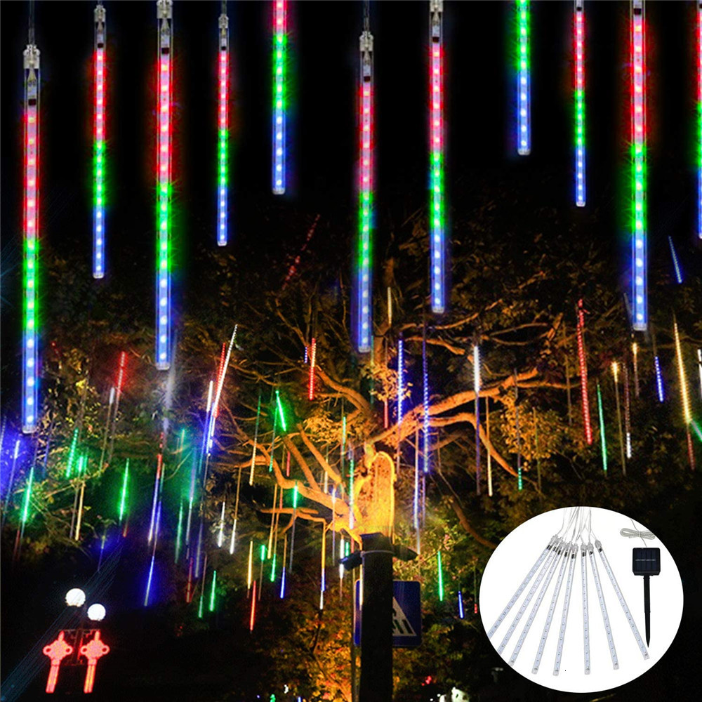 

2021 New Solar Powered 30/50cm 8 Tubes Led Meteor Shower Rain Lights Waterproof Garden Raindrop Light for Christmas Holiday Party Wedding B9