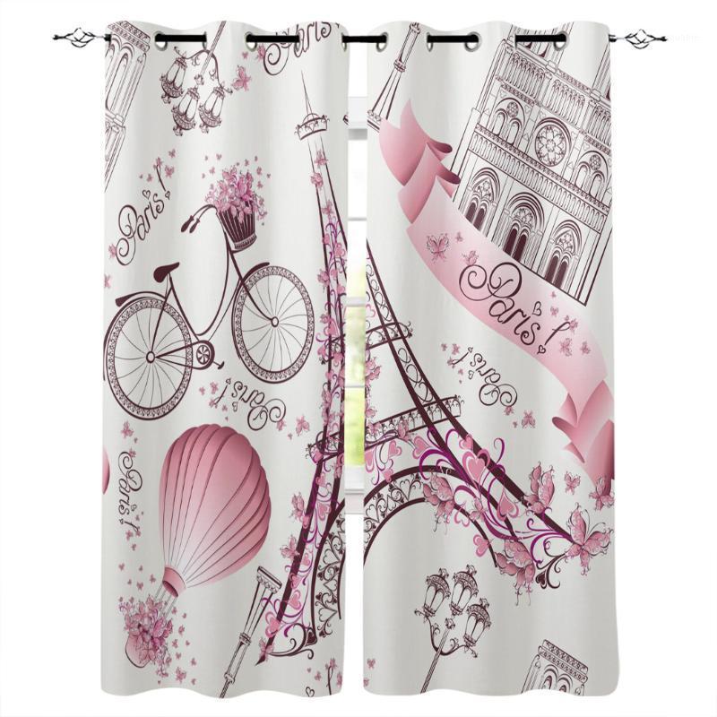 

Pink Tower Street Lamp Bicycle Hot Air Balloon Window Treatments Curtains Valance Window Curtains Living Room Kids Room Curtain1, As pic