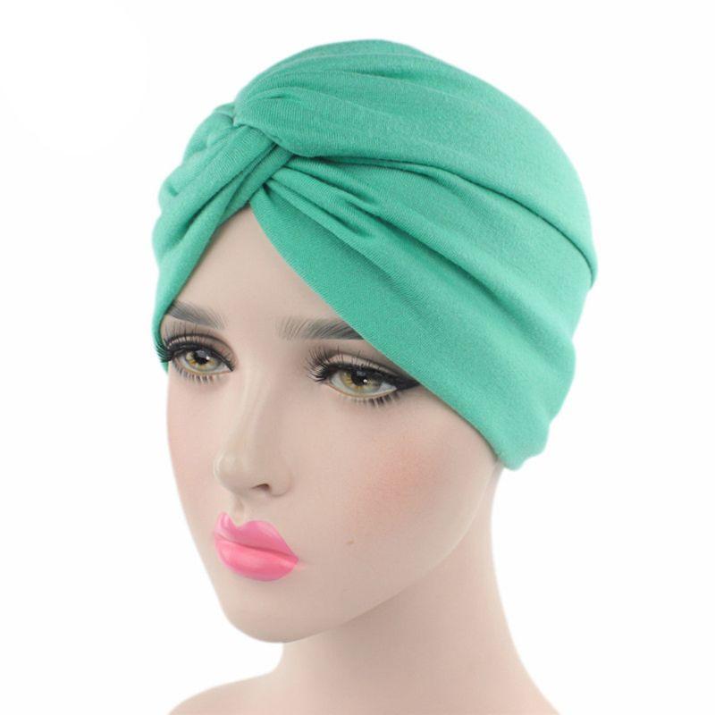 

Womens Solid Color Plain Twist Pleated Hair Turban Cap Head Wrap Chemo Beanie X7XC, Gy