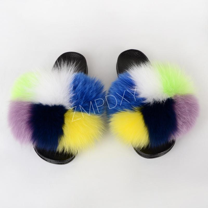 

New Summer Striped Fur Slides for Women Customized Flat Fluffy Home Slippers Casual Indoor Flat Flip Flops Furry Sandals1