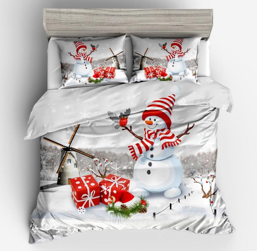 

Nordic Fashion Bedding Sets New Year Gift 3d Christmas Snowman Printing Duvet Cover Set, White