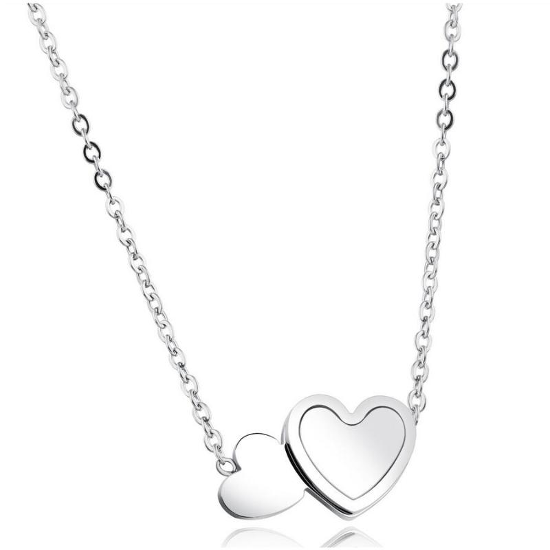 

Women Stainless Steel Rose gold Color Necklace Simple Romance Double Heart Choker Necklace Femme Gift