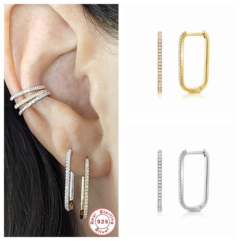 

BOAKO 100% 925 Sterling Silver Big Circle Hoop Earring Ear Bone Buckle Piercing Earrings for Women Mujer Pendientes W5